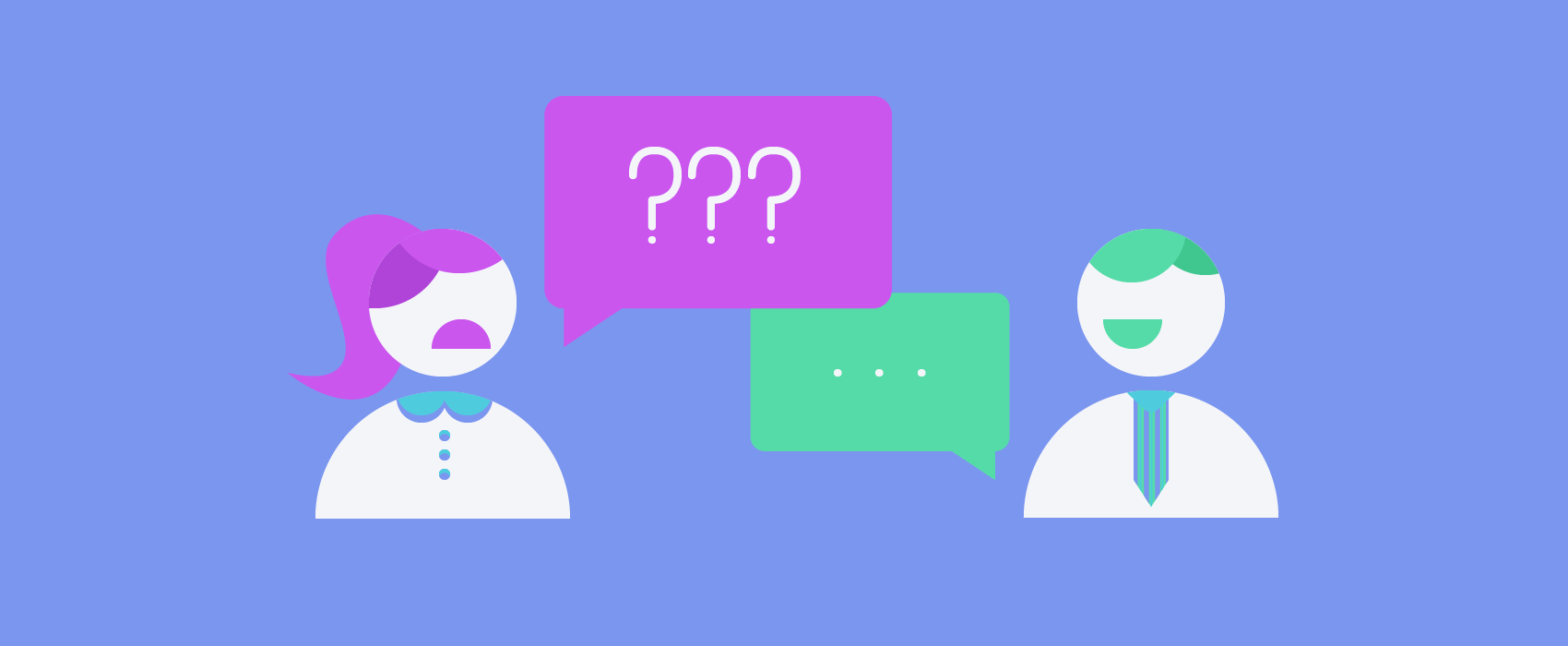 customer asking sales person questions graphic