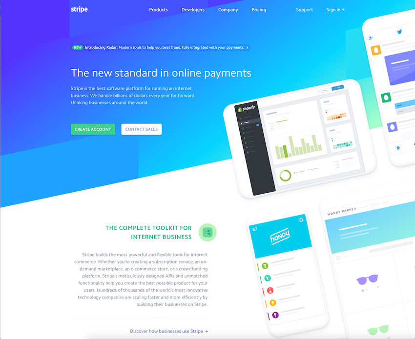 stripe homepage screenshot