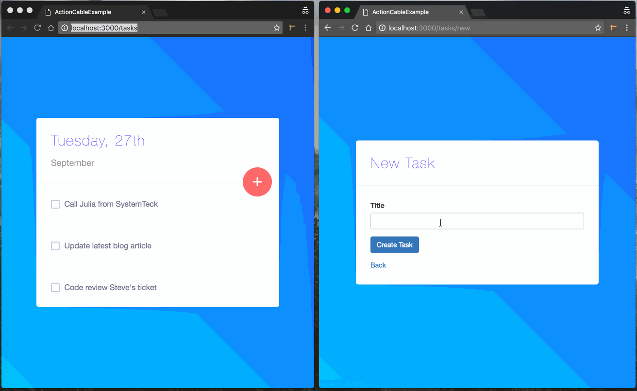 Rails 5 ActionCable Example Task Creation