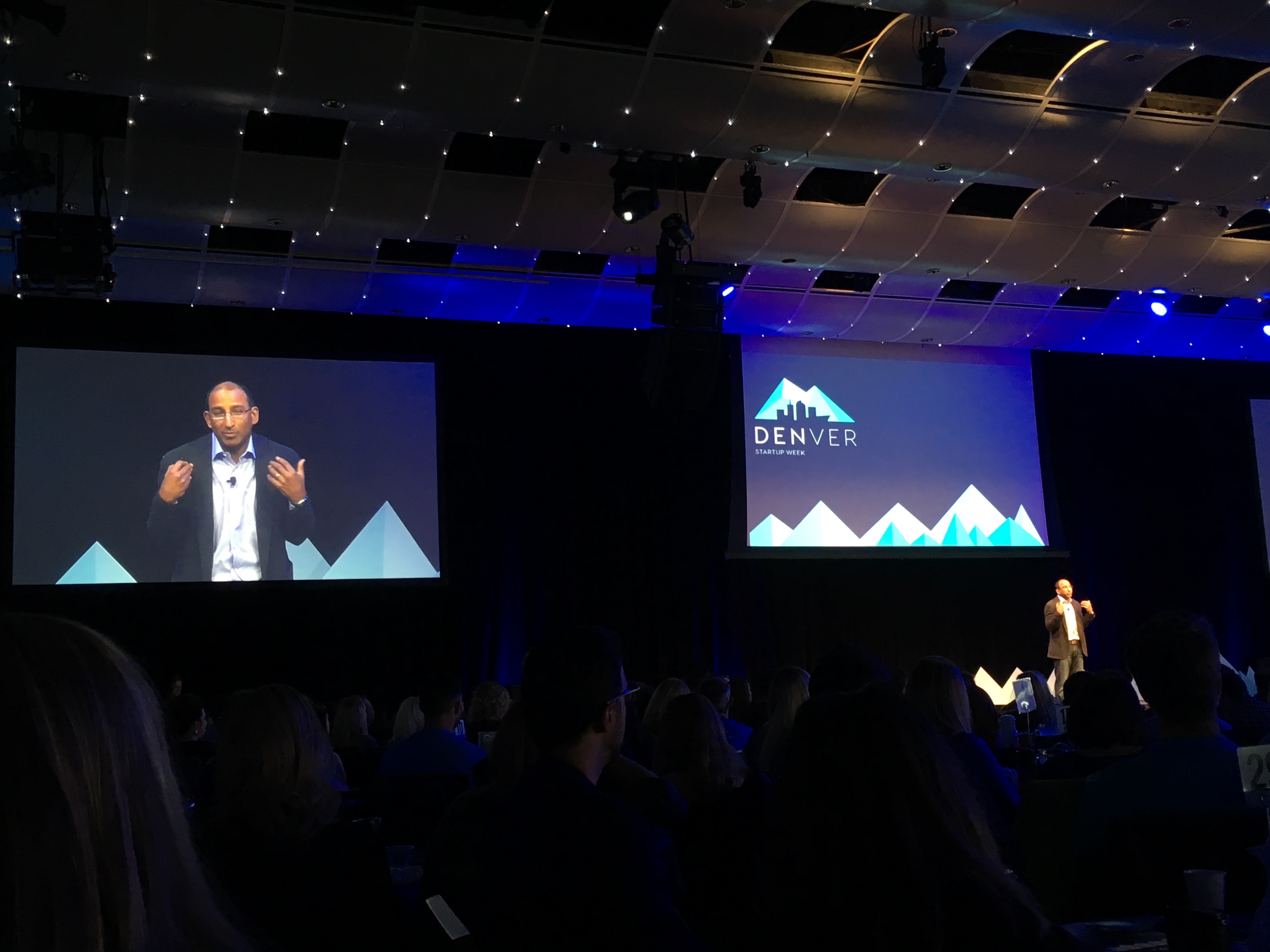 SendGrid CEO Sameer Dholakia presenting during the Denver Startup Week kickoff breakfast