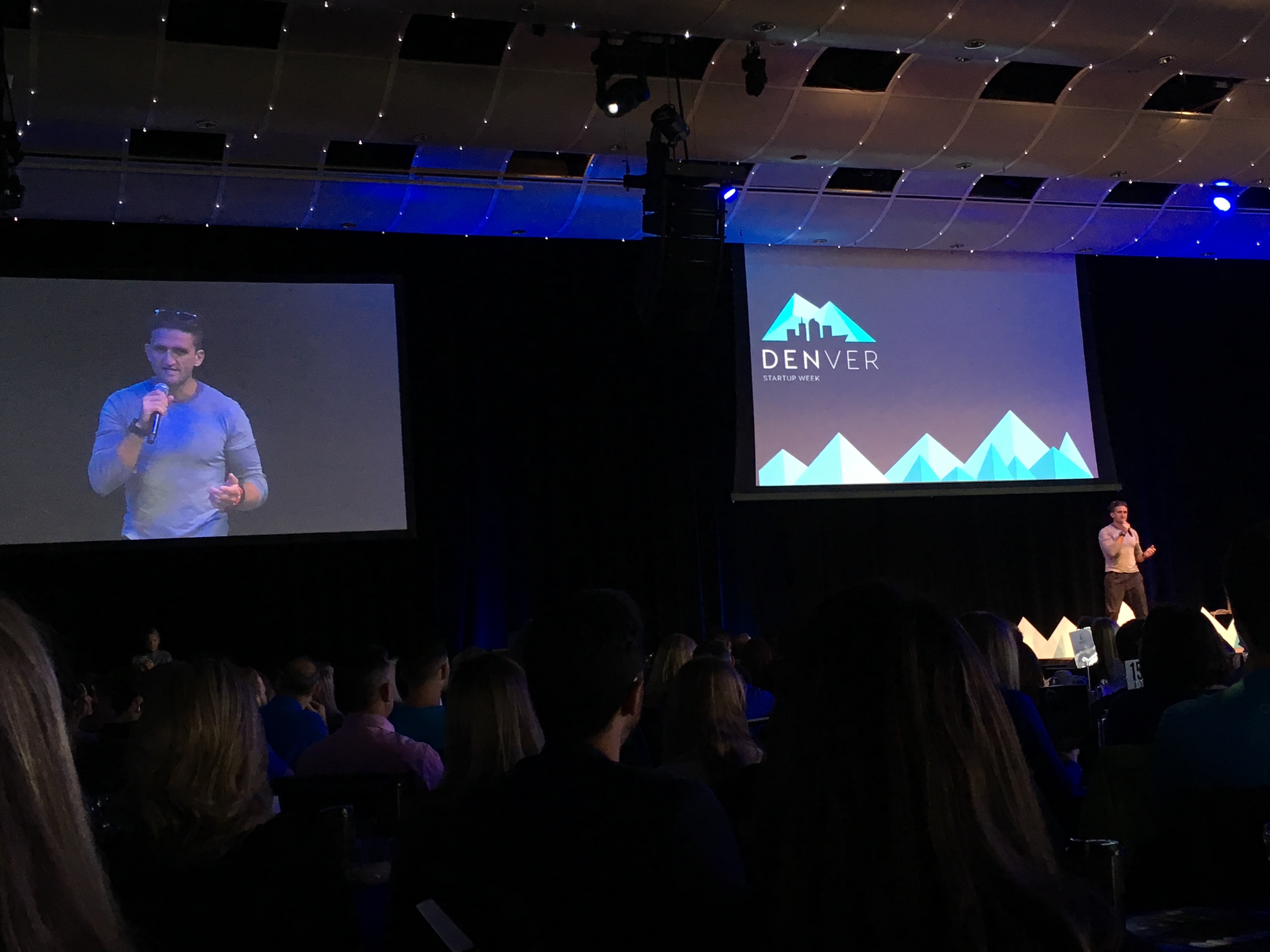 photo of YouTube creator Casey Neistat presenting at the Denver Startup Week kickoff breakfast