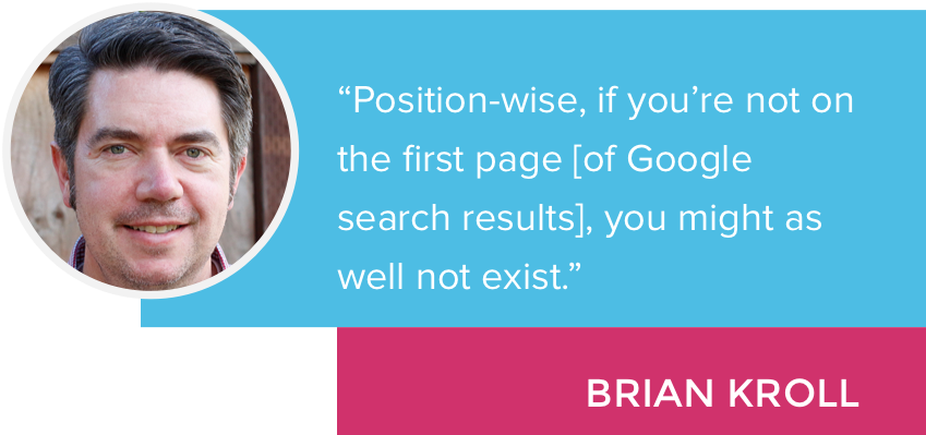 "Position-wise,  if you’re not on the first page [of Google search results], you might as well not exist.” - Brian Kroll