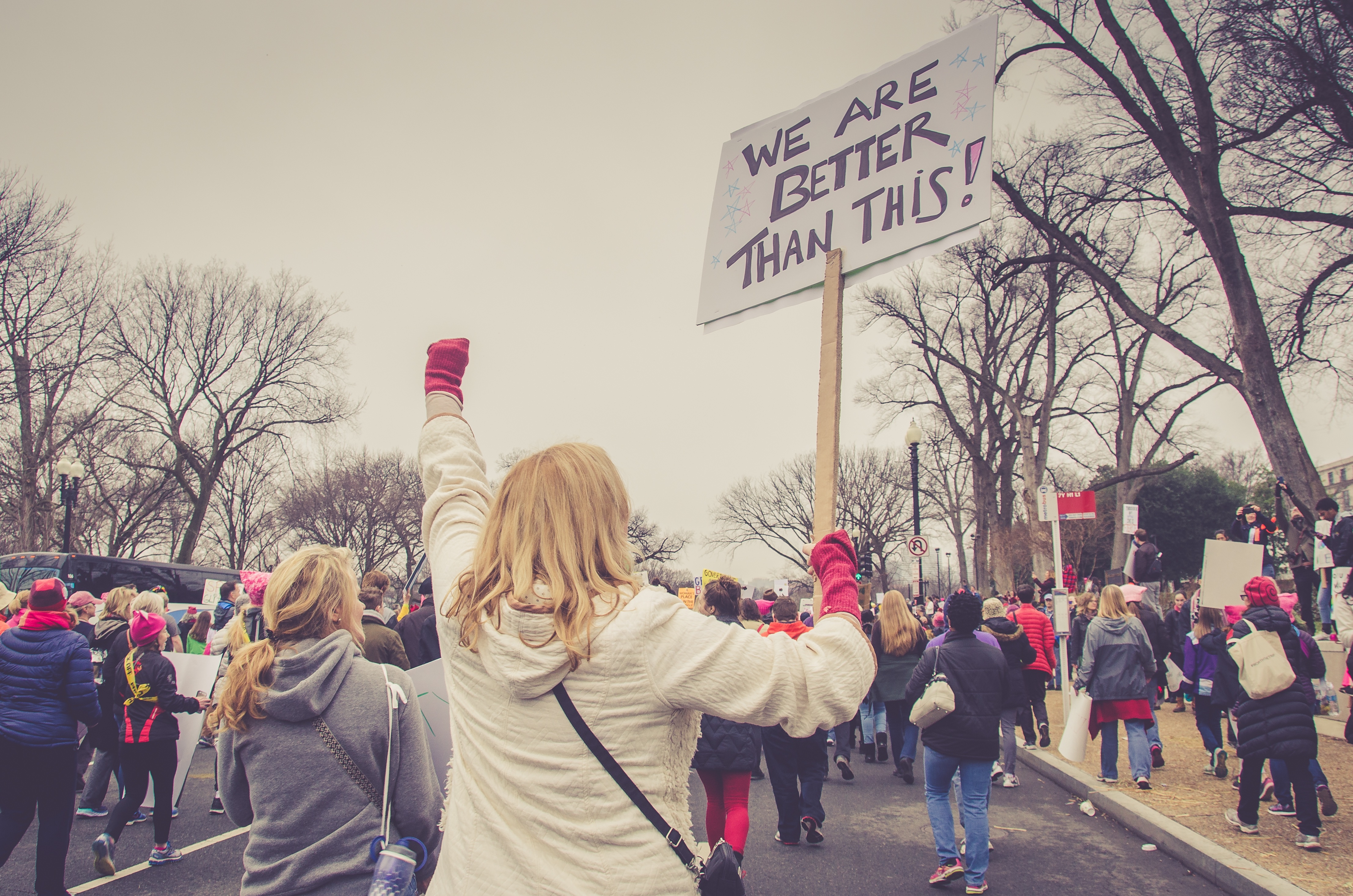 people protesting in street