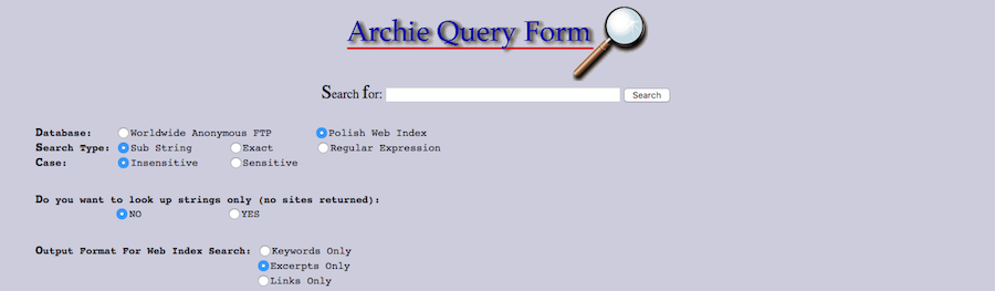 screenshot of search engine archie