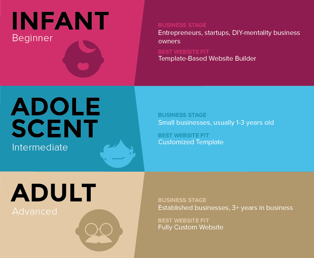 diagram that shows how the age of a business corresponds with stage of web design