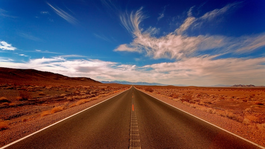 empty road in Wyoming