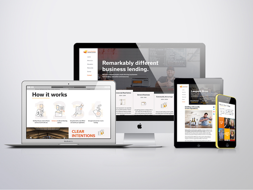 photo of the colorado lending source website on different sized devices
