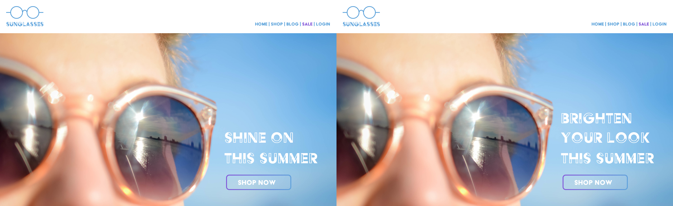 comparison of a sunglasses ad with two different slogans