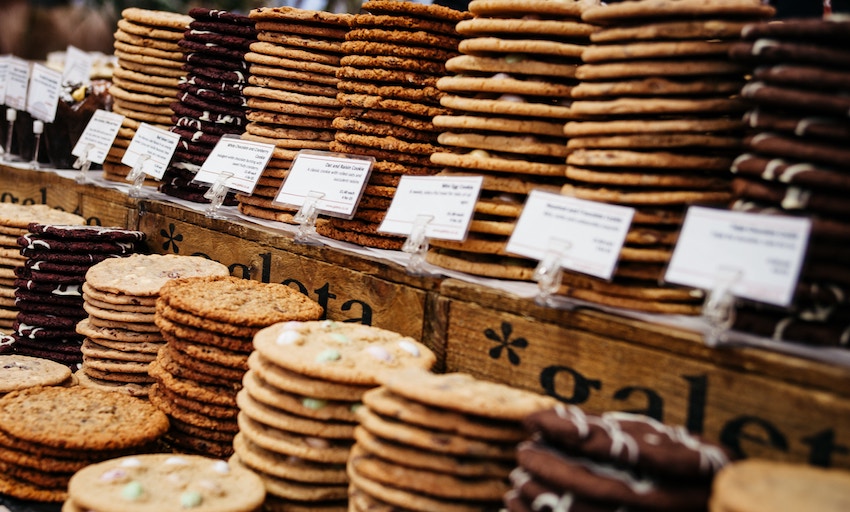 shelf with variety of cookies